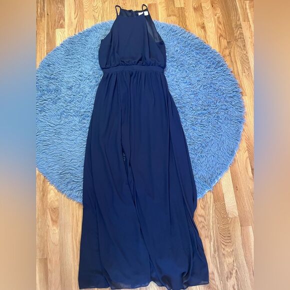 Anthropologie BHLDN Navy Blue Dress Halter-Neck Size L Maxi Bridesmaid - Picture 1 of 8